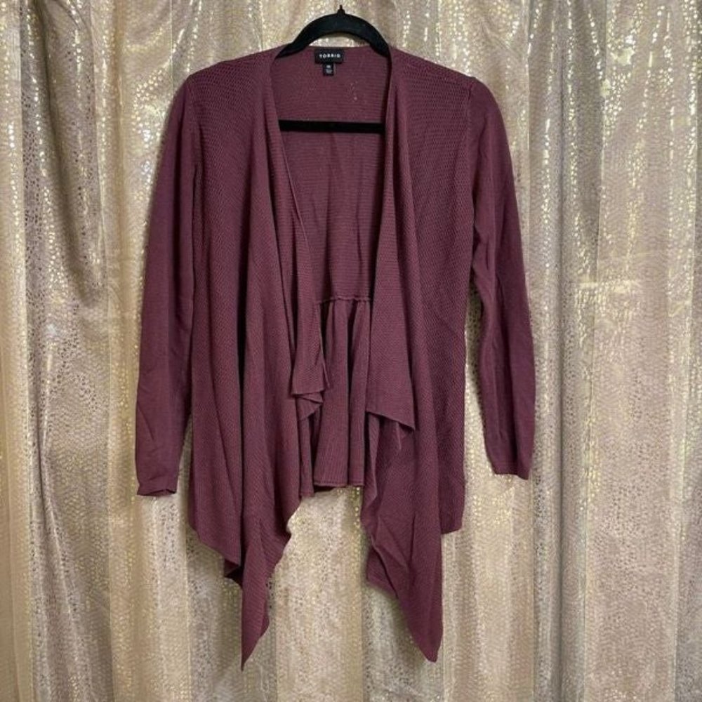 Torrid Purple Wine Aubergine Cardigan Drape Front Sweater Size 00 Medium 10